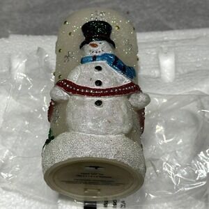 Hand Sculpted Christmas Snowman LED Candle Flickering Light Up Timer Spooky Deco